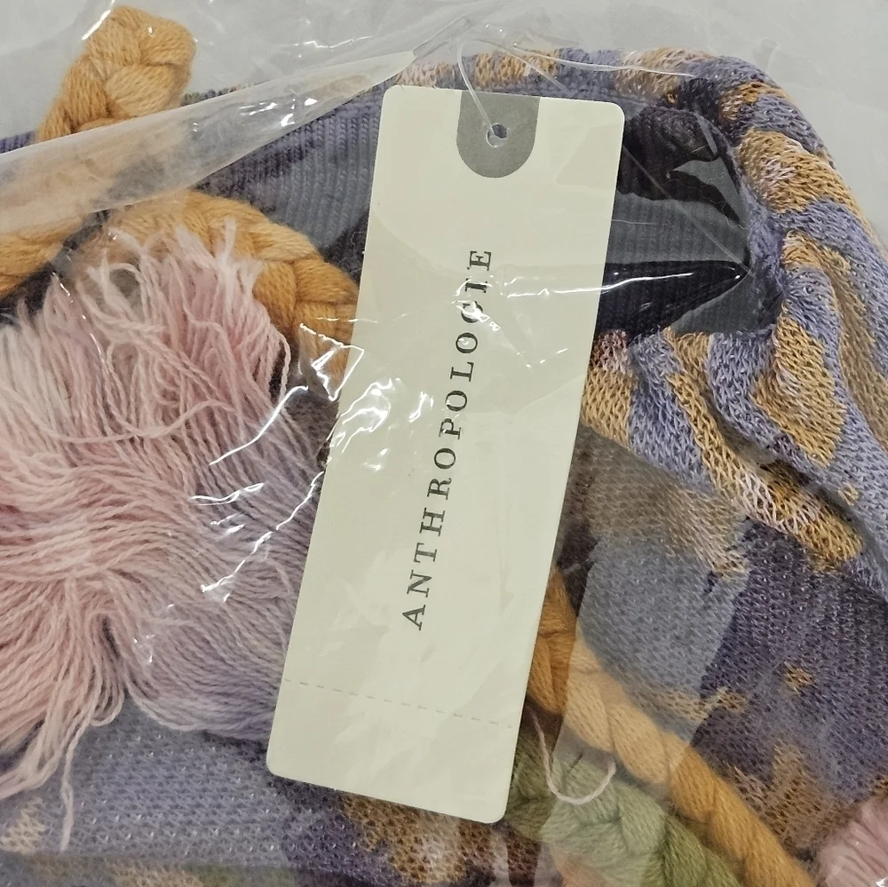 Anthropologie Flounce Knit Cropped Tassle Tank Top in Purple and Orange NWT